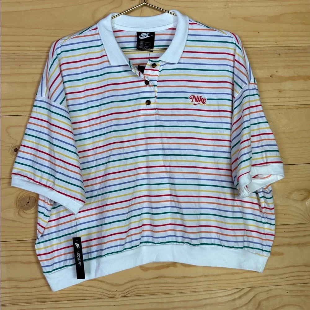 NWT Nike Rainbow‎ multi stripe cropped polo